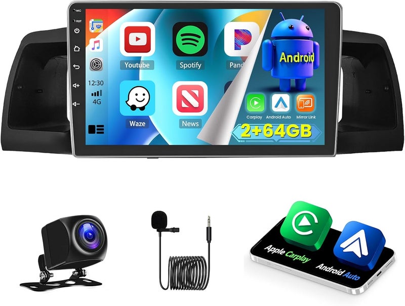Inefala [2+64GB] Android 15 Car Radio for Toyota Corolla EX 2005-2012 with Wireless Carplay Android Auto, 9 Inch HD Touchscreen Car Stereo with GPS WiFi Bluetooth FM/RDS EQ SWC 26UI Backup Camera MIC - Image 1